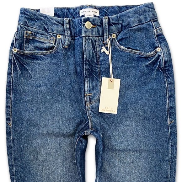 GOOD AMERICAN Classic High Waist Raw Ankle Jeans Size 2 NWT - Picture 3 of 9